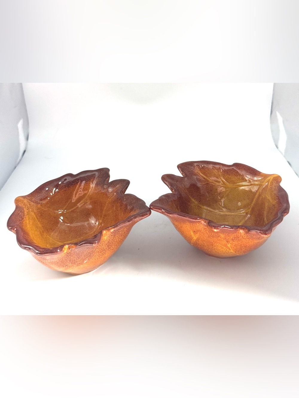 Better Homes And Gardens Amber Orange Leaf-Shaped Ceramic Bowls (Set of 2)